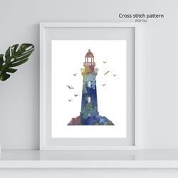 Watercolor Lighthouse Cross Stitch PDF Pattern, Coastal Embroidery Designs, Instant Download, DIY & Crafts