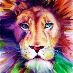 Lion Painting Original Art Watercolor Painting Animal Wall Art Colorful Lion Face Painting Lion Head Art OriginalArtIra