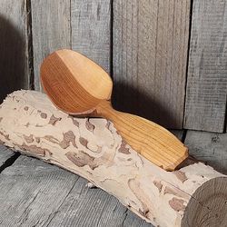 Handmade eating wooden spoon, Hand carved apricot spoon, Kitchen wooden spoon, Wooden soup spoon, Wooden tablespoon
