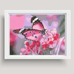 PDF file, cross stitch pattern, Pink butterfly