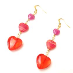 Red Hearts Long earrings beaded dangle earrings boho earrings 