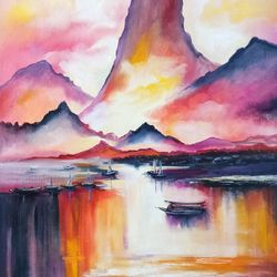 Original Oil Painting on Canvas Art Sunset Mountains Landscape painting 40x50 cm