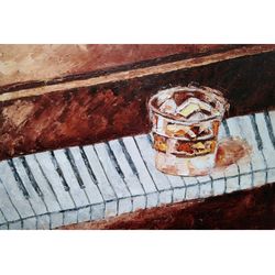 bourbon painting original art whiskey ice wall art piano keys artwork