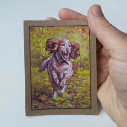 dog aceo original art dog miniature artist trading card collection cards 3.5x2.5 inches