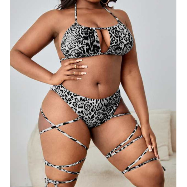Plus Size Leopard Print Cut Out Lace Up High Waist Bikini Swimsuit Beachwear Swimwear Bikini Sets (5).jpg