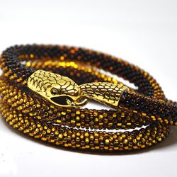 Gold snake necklace, ouroboros, Fancy short necklace, beaded choker, wife birthday gift idea, Witch jewelry