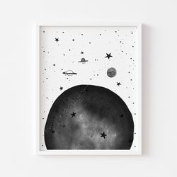 space nursery print 8x10, space themed kids room, planet printable art, space nursery printable, monochrome nursery art