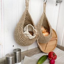 Jute wall  basket. Wall Hanging jute basket. Fruit basket, onion basket, garlic basket. Hanging wall storage
