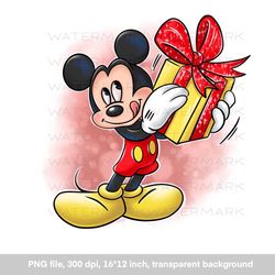 Cute mouse with a gift in his hands, png sublimation design
