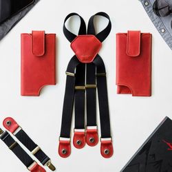 Phone Case Leather Shoulder Holster Bag Phone Pockets Red Harness / Waxed