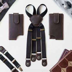 Shoulder Holster Bag Leather Phone Case Double Harness and Suspenders / Waxed