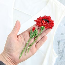 Beaded brooch poppy Brooch flower Beaded jewelry flower Embroidered pin flower embroidery flower handmade poppy