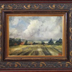 Country landscape paintings - including antique wooden frame - Ideas for gift