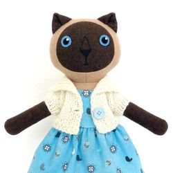 beige thai cat girl, wool plush kitten, handmade cashmere doll