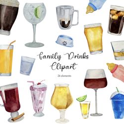 Watercolor Drink Family Print, 24 Drinks Illustration PNG