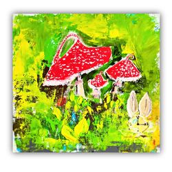 Mushroom Painting Amanita Original Art Oil Painting Mushroom Small Artwork