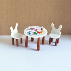 Miniature Dollhouse children's table and chairs set for dolls Scale 1/12
