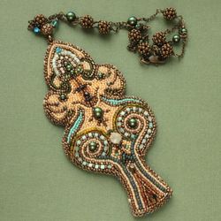 Embroidered necklace Tree of Life beaded pendant boho talisman amulet ethnic necklace