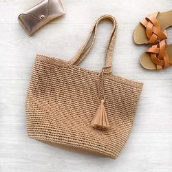 Crochet large raffia bag. Beach straw bag.  Summer bag. Large raffia bag.