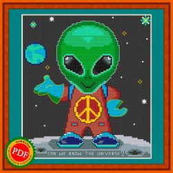 Alien Cross Stitch Pattern | Alien Visitor | Extraterrestrial