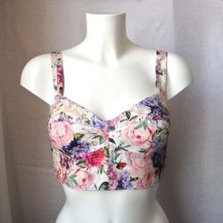Floral linen bra, Bustier top, Crop top, Cottagecore clothing, Long line bra