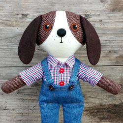 Brown dog boy, cashmere soft doll, handmade plush puppy toy