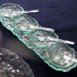 Glass dinnerware set of 4 small bowls with 4 spoons on a serving tray Sauce dish Dipping bowl Spice Dish Wabi sabi decor