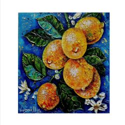 lemons still life original oil painting art work on canvas panel impasto oil painting 9,8 x 9,8 inch