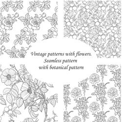 4 seamless vector patterns in vintage style with floral pattern