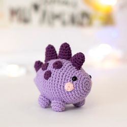 Little stuffed dinosaur cute crochet miniature toy nursery decor, triceratops handmade soft figurine gift dinosaur lover