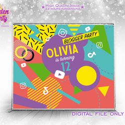blogger party backdrop, digital party backdrop, digital school party