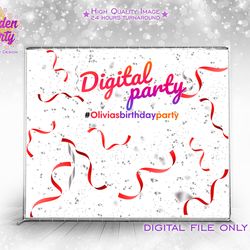 Digital party backdrop, ribbons background, blogger party banner