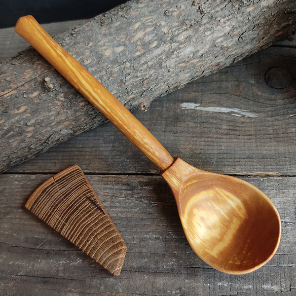 Handmade wooden spoon from natural birch wood for eating - 1