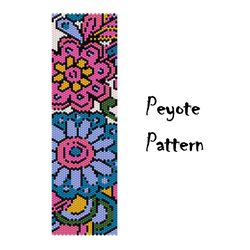 Flowers Peyote Beading Pattern, Seed Bead Bracelet, Peyoted Beaded Patterns Digital PDF