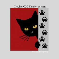 Crochet C2C Black cat blanket pattern PDF Download