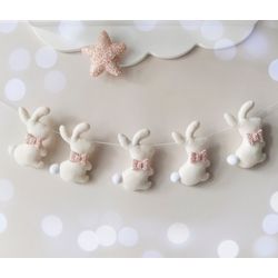 Beige bunny garland, Felt bunny banner, Easter decoratin for baby nursery, Baby crib bunting, Gift for baby girl