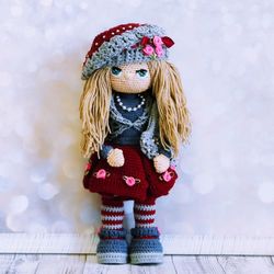 Crochet doll with a handbag.Hendmade doll for a girl over three years old.Eco-friendly exclusive handmade.Doll a gift.