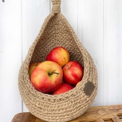 Fruit hanging basket. Kitchen storage. Onion basket. Potato jute basket