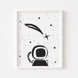 Cute Astronaut print, Monochrome Astronaut, Simple Space print, Monochrome Space art, Shooting Star poster