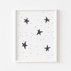 Black and white Stars print for nursery, Stars nursery printable, Cute Stars wall art, Stars nursery poster