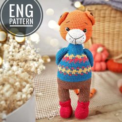 Amigurumi Tiger crochet pattern. Amigurumi animals pattern PDF. Amigurumi crochet orange wild cat pattern
