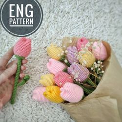 Amigurumi Tulip Crochet Pattern and Instructions PDF. DIY Crochet Flower Pattern for mother’s Day. Amigurumi flowers