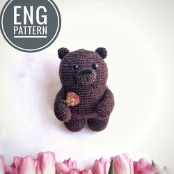 Amigurumi Teddy bear easy crochet pattern PDF. Crochet forest fat bear easy tutorial with easter bunny hair