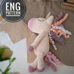 Amigurumi Plush Unicorn crochet pattern PDF. Amigurumi big stuffed rainbow unicorn doll pattern