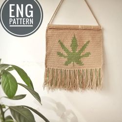 Cannabis Crochet wall hanging pattern. Tropical leaf hemp wall panel decor crochet pattern PDF