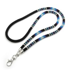 Lanyards, Black lanyard, Beaded lanyard for badge, Native American style, Black blue lanyard bead, Teacher lanyard
