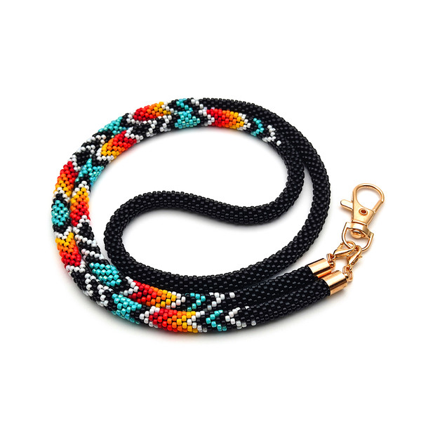 Native style beaded lanyard for badge