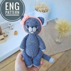 Amigurumi Cat Crochet Pattern. Amigurumi Cat in knitting dress and overalls tutorial PDF.