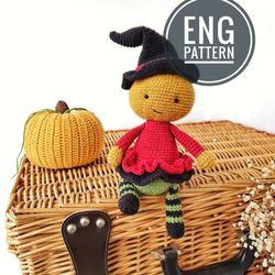 Amigurumi Pumpkin Head doll Crochet Pattern. PDF Amigurumi Halloween Doll Pattern.