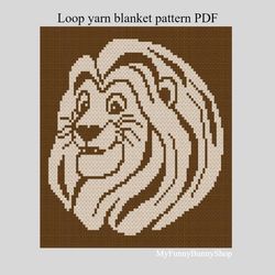Loop yarn Finger knitted Lion blanket pattern PDF Download
